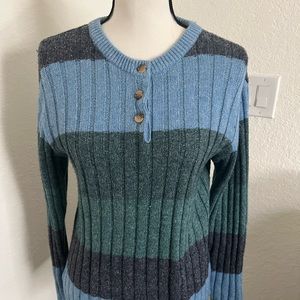 Westbound Striped Pullover Sweater in Blue Green Size Medium